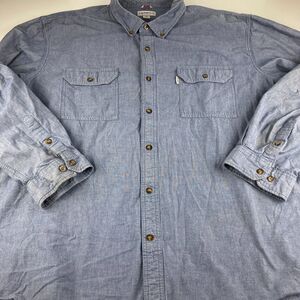 Carhartt Mens 4XL Relaxed Fit Chambray Shirt Blue Long Sleeve Workwear Big Tall